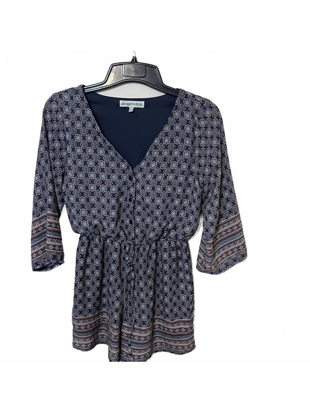 Almost Famous Women's Artsy Abstract Boho Chic 3/4 Sleeve Romper Size Small